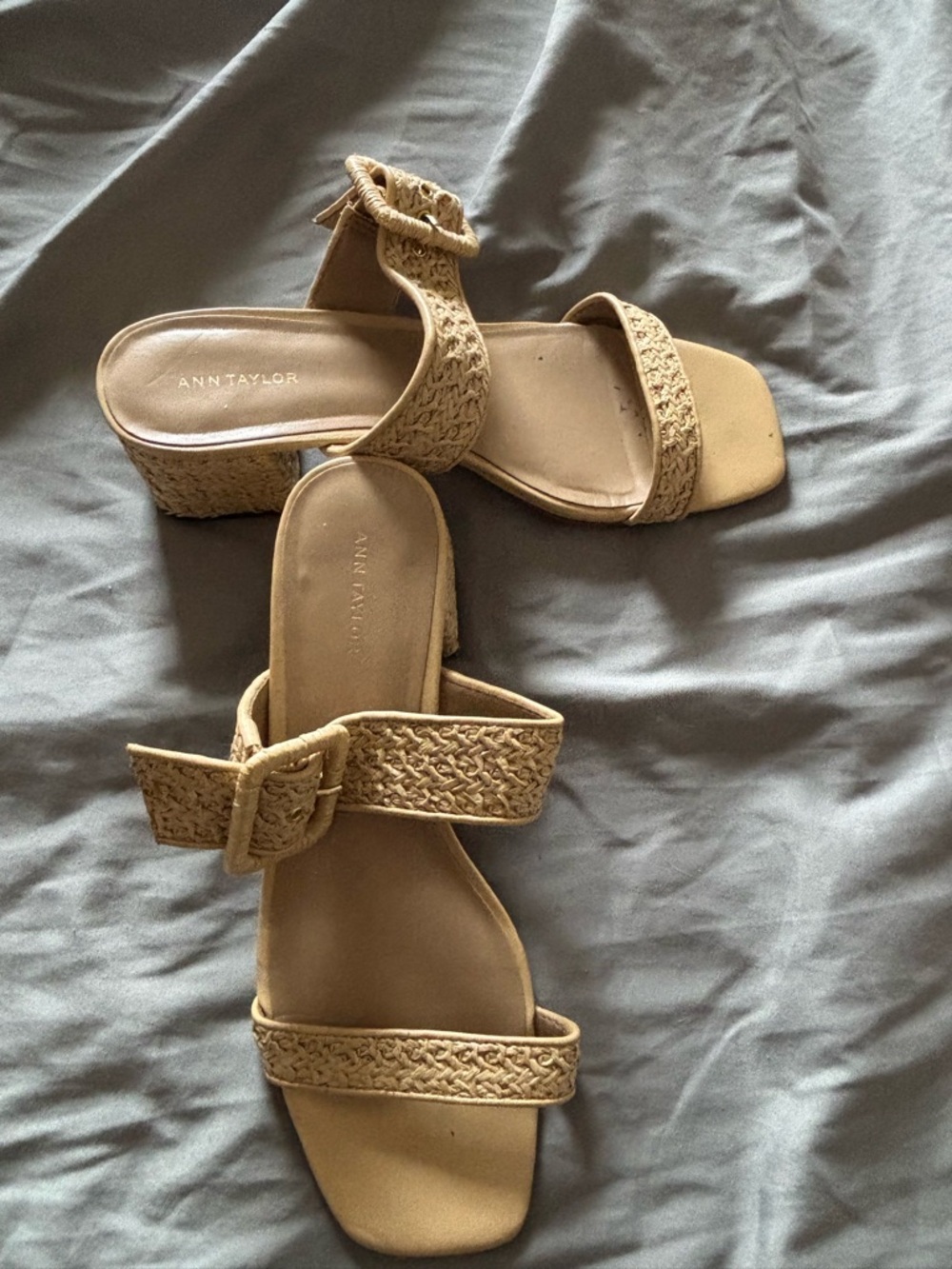 Ann Taylor Beige Braided Block Heel Mules